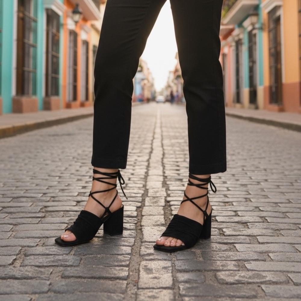 Journee Collection Black Strappy Block Heels